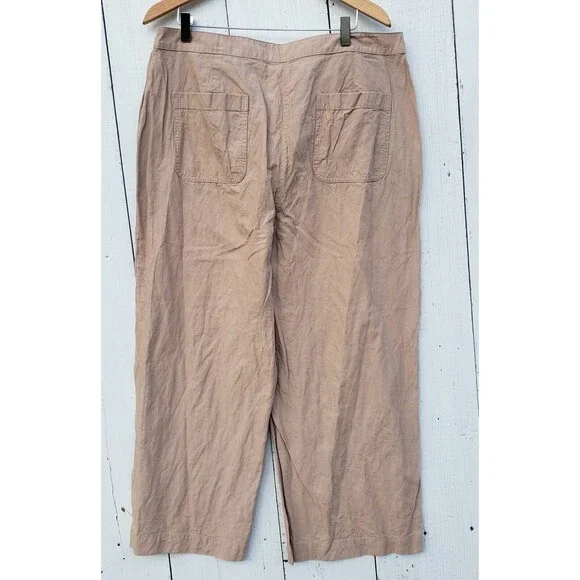 Eileen Fisher Women Beige Cotton Blend Trouser Capris Sz 16